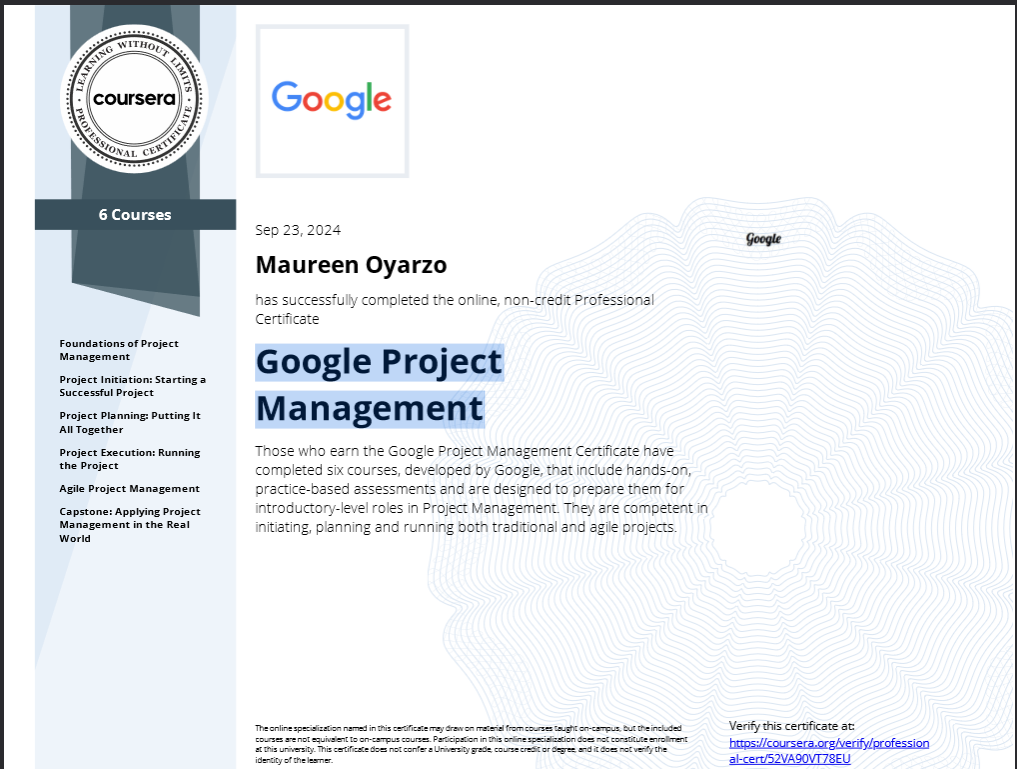 Google Project Management 2024