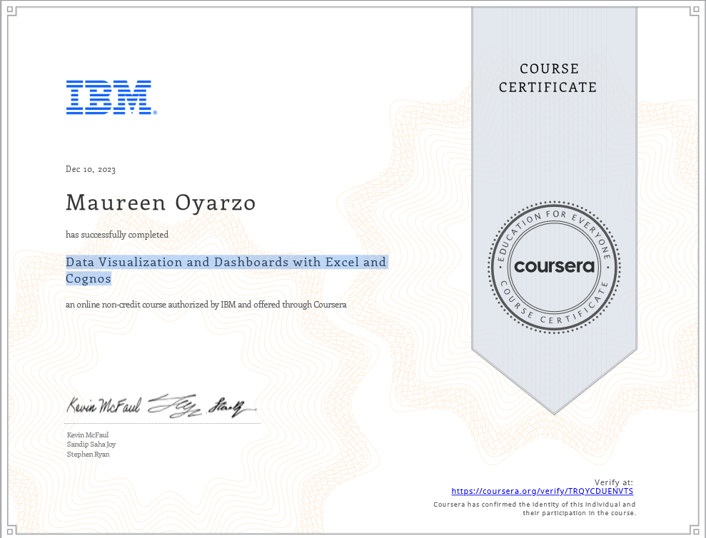 IBM Data Visualizations and Dashboards with Excel and Cognos 2023