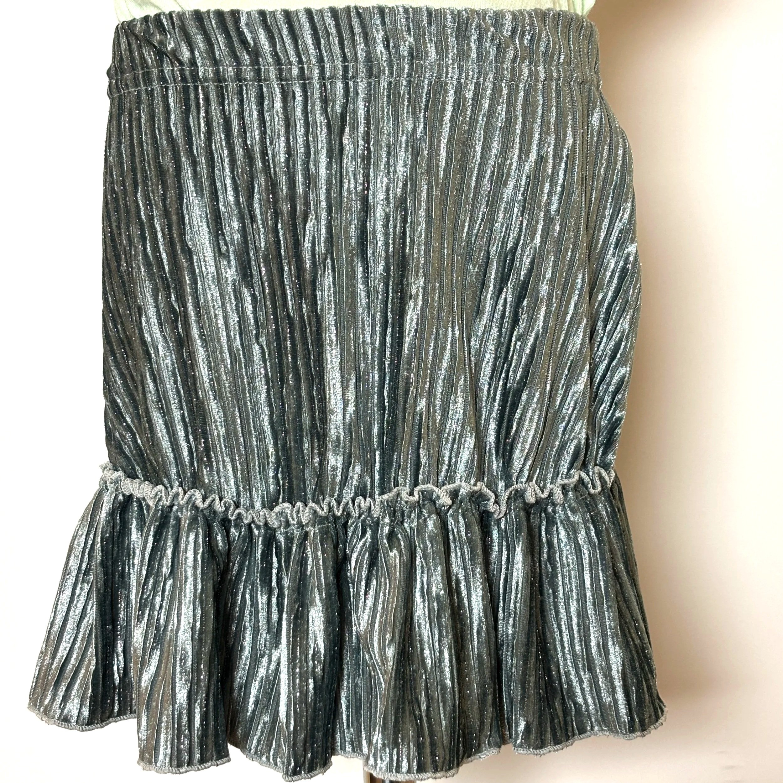 Silver Velvet Pleated Skirt