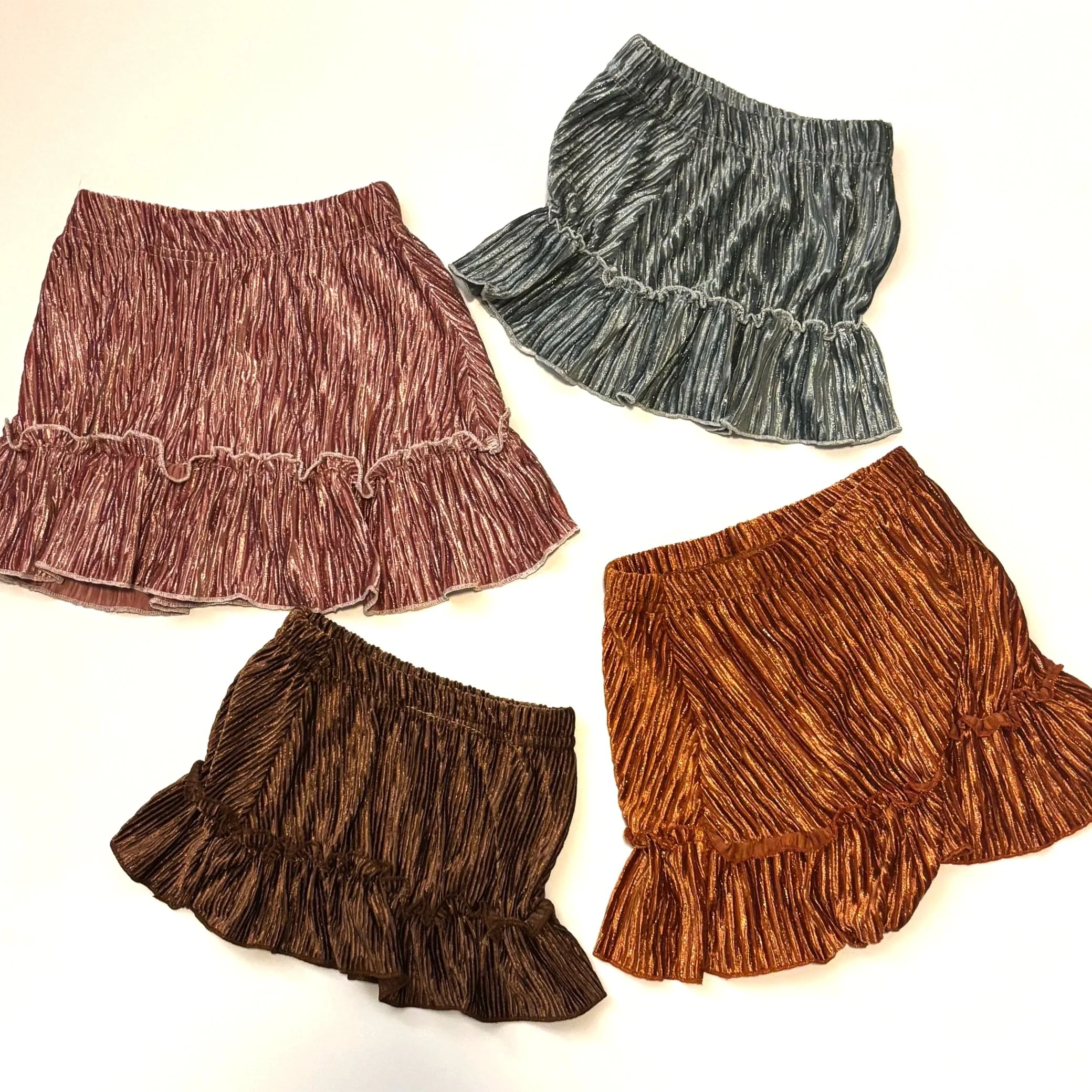 Rust Pleated Velvet Skirt