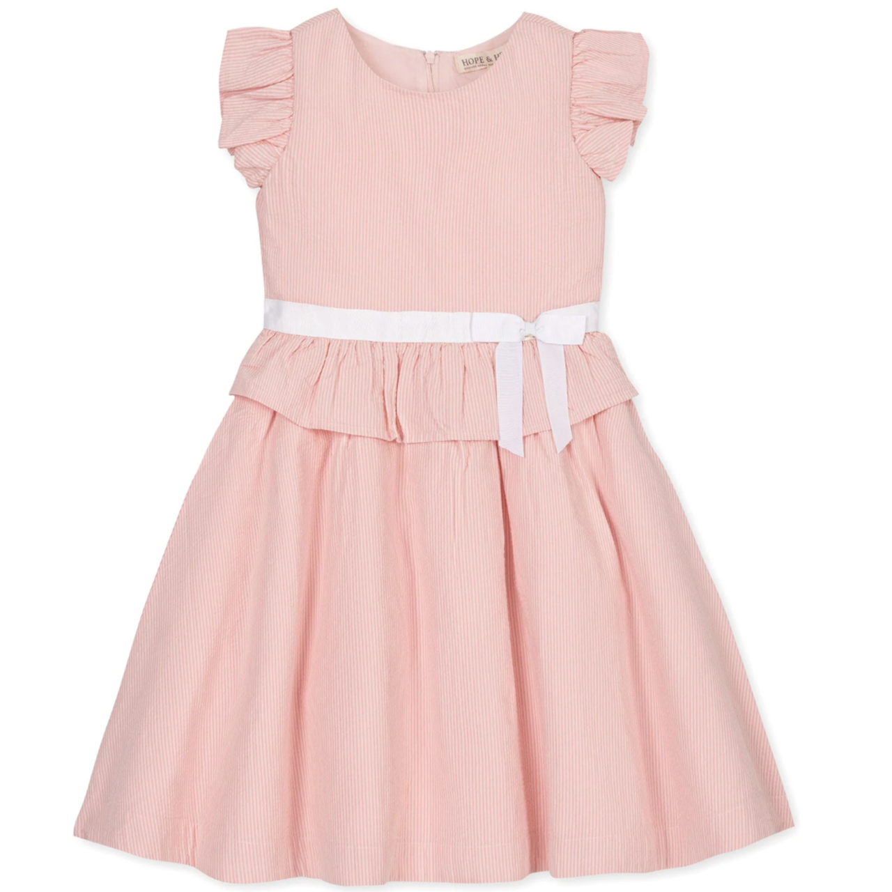 Peach Seersucker Peplum Dress