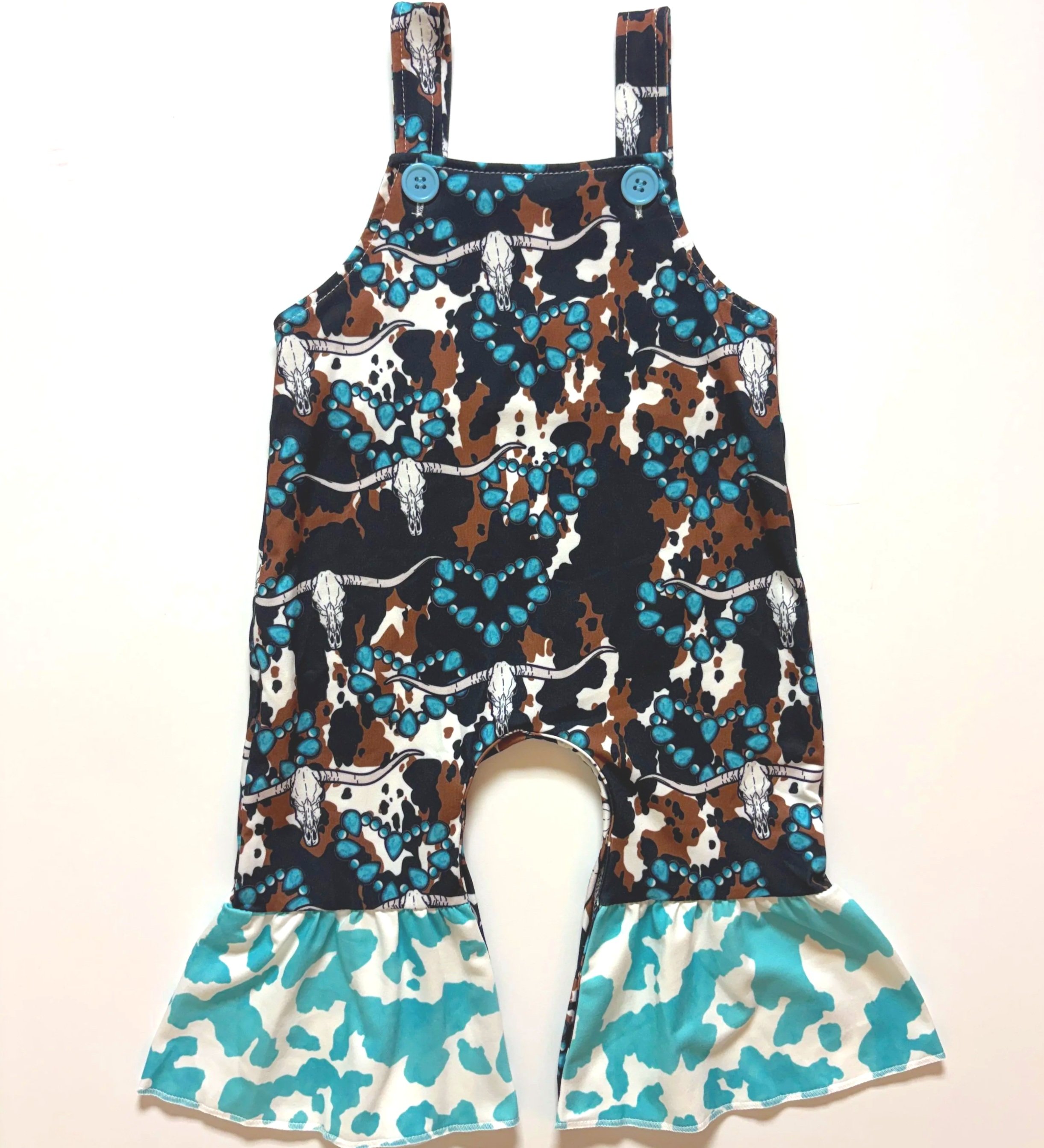 Turquoise Cow Print Romper