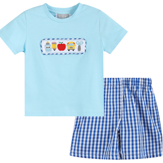 Smocked School Shirt and Shorts Set