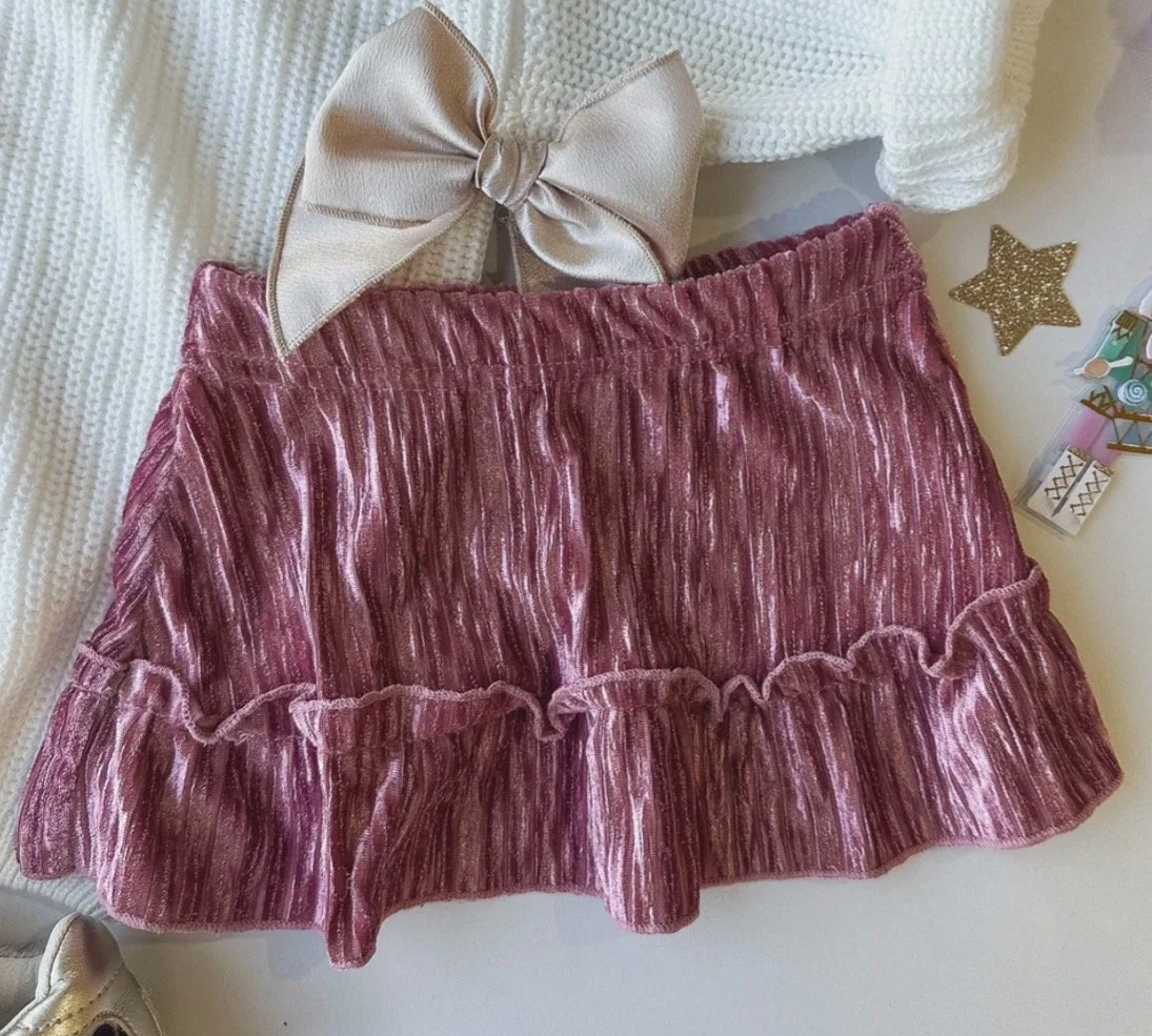 Pink Pleated Velvet Skirt