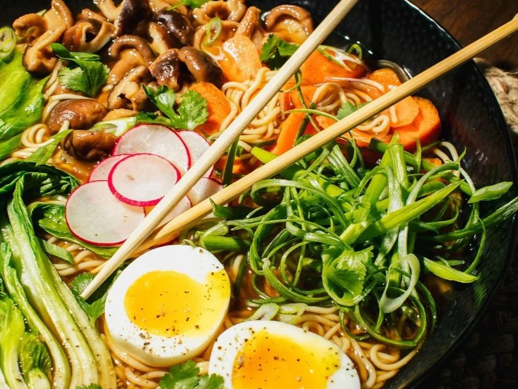 Asian Inspired Beef Noodle Soup with Bok Choy and Shiitake