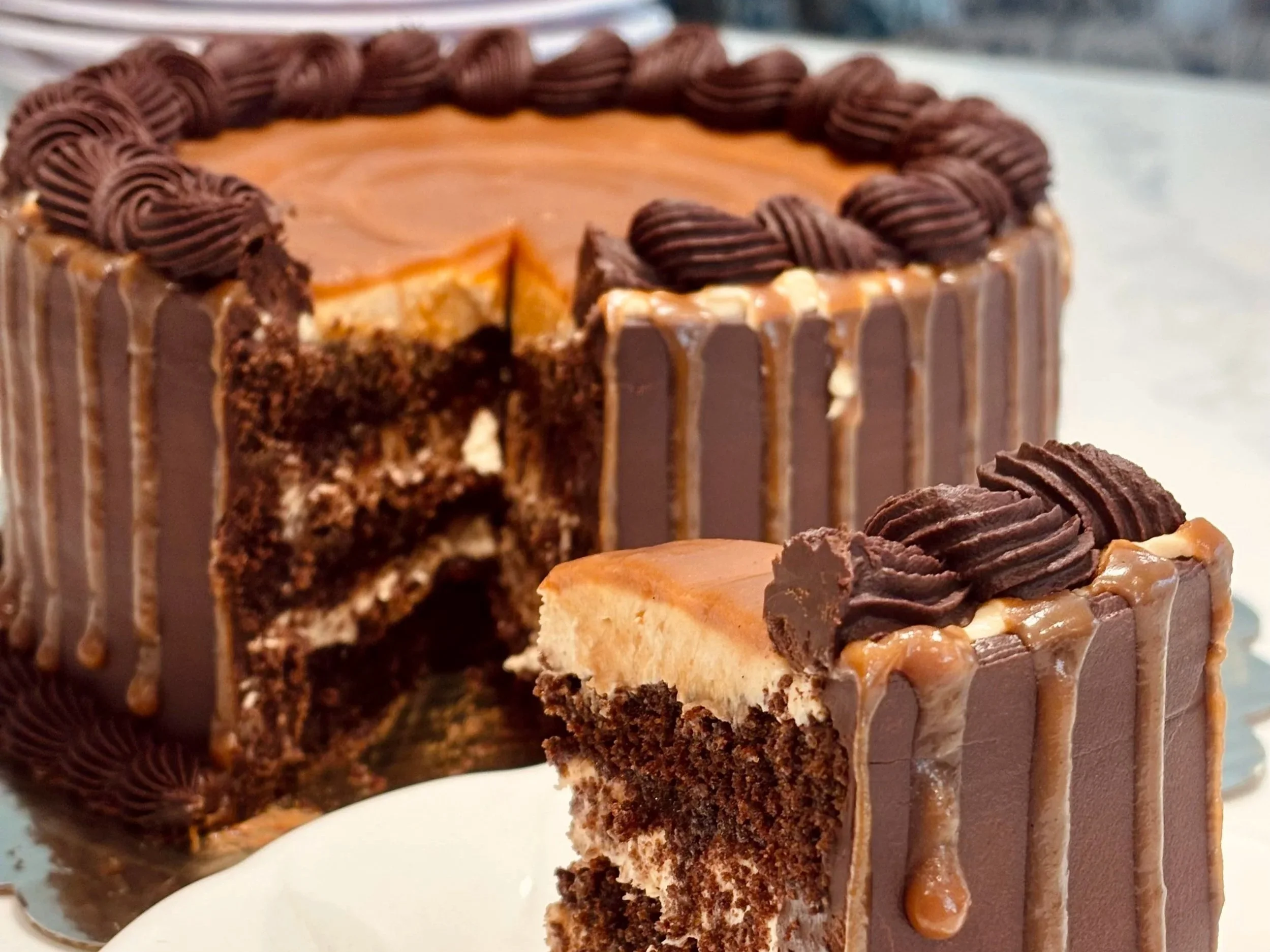 Gluten Free Dark Chocolate Caramel Mousse Cake
