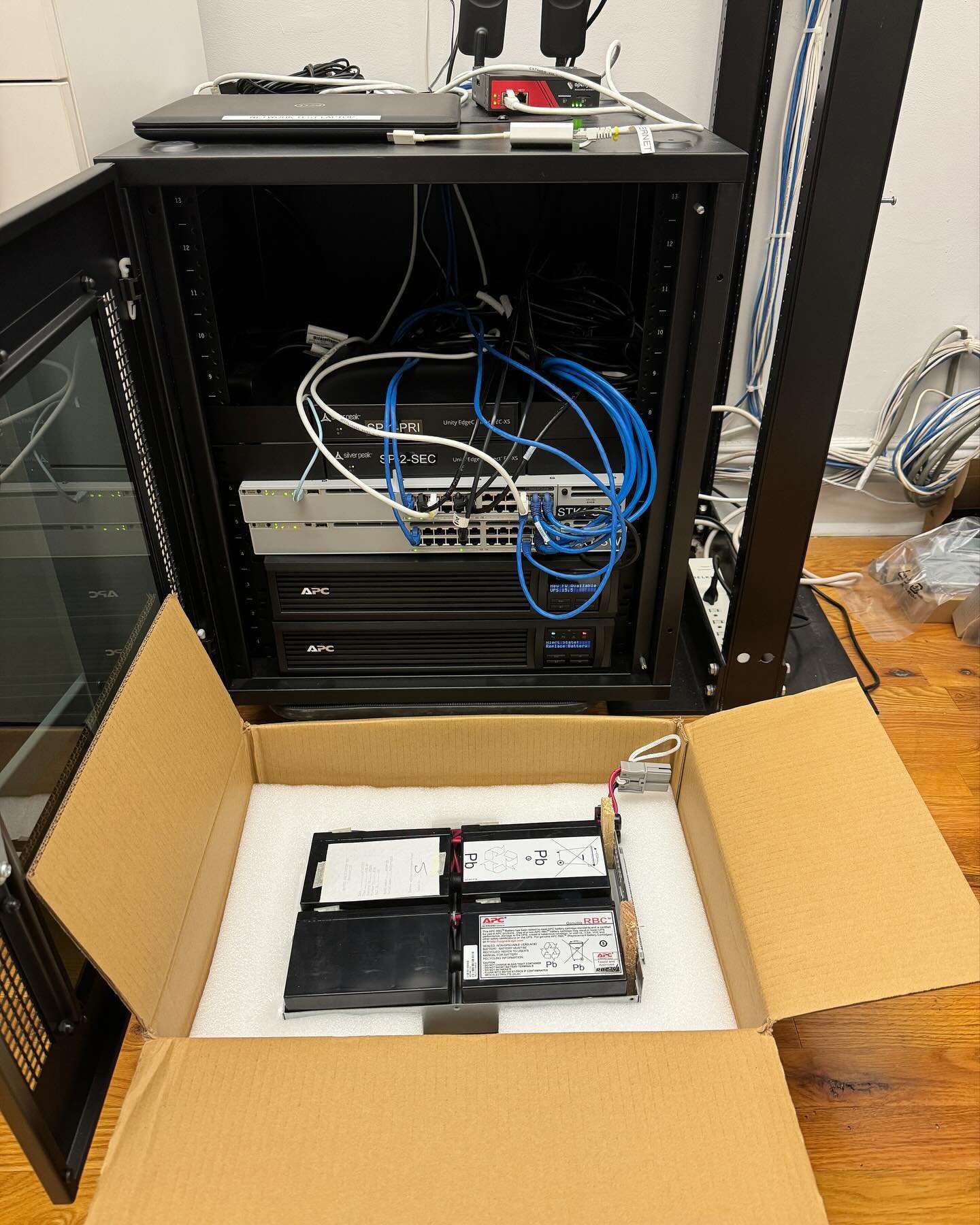 A UPS is a battery backup so in the event of a power outage, the network stays up. This UPS needed it’s battery replaced entirely due to it’s age, as well as the firmware upgraded. πͺ«