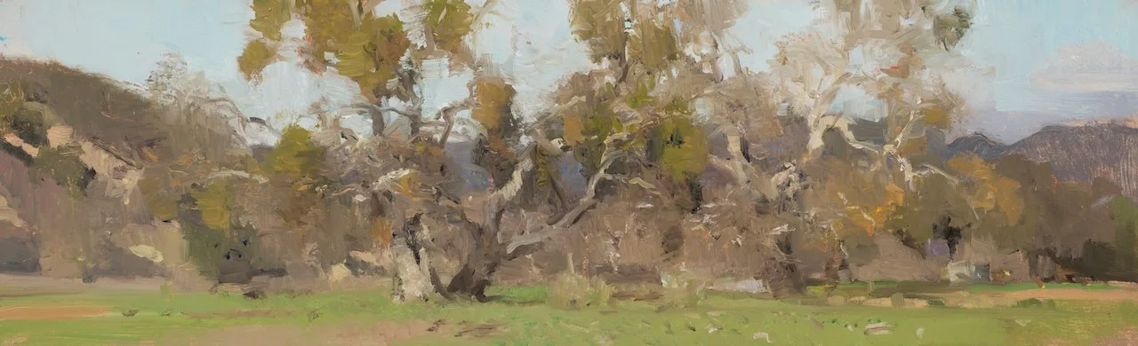 Two Sycamores Alamo Creek 2015 5.5" x 28" oil on panel