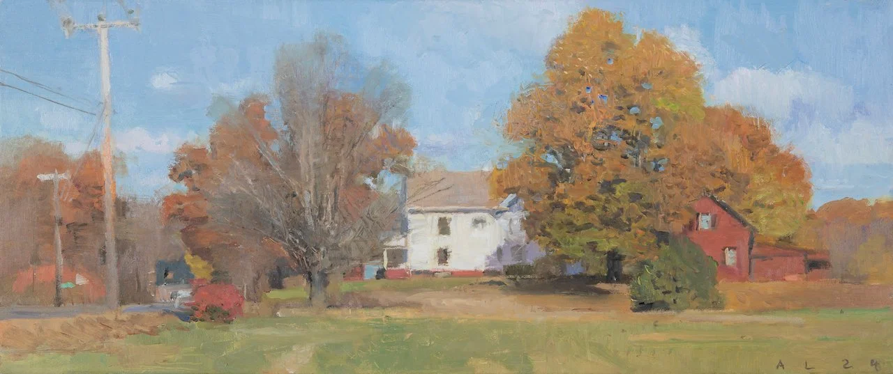 Leyden, October 2024 7.5" x 17.5" oil on panel