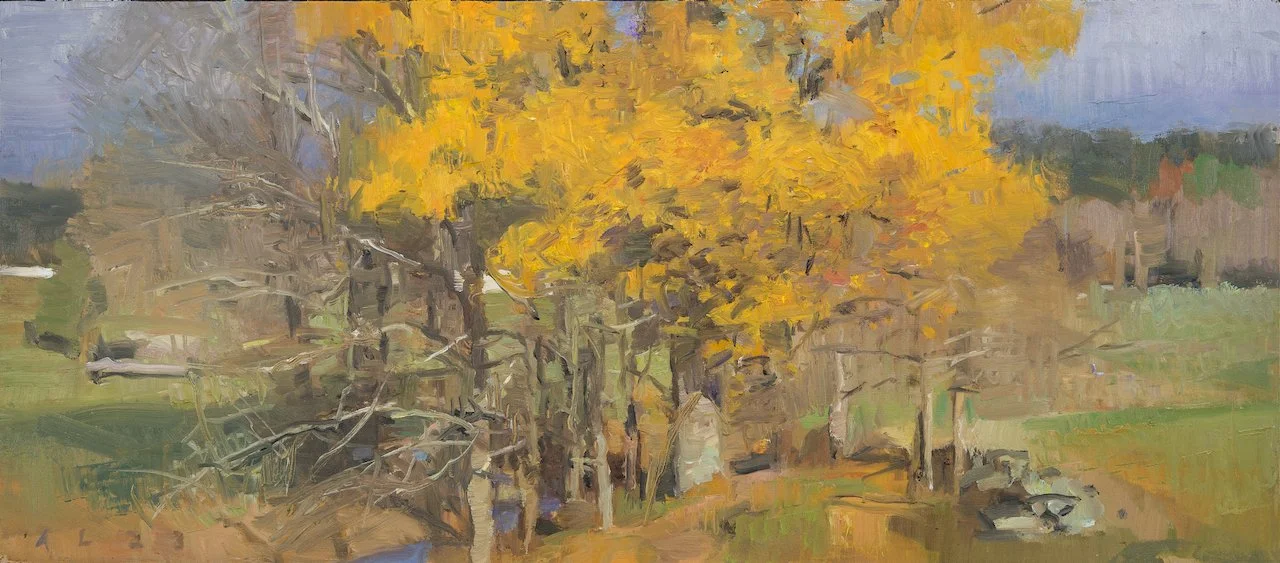 Last Oak Turning 2023 8" x 18" oil on panel