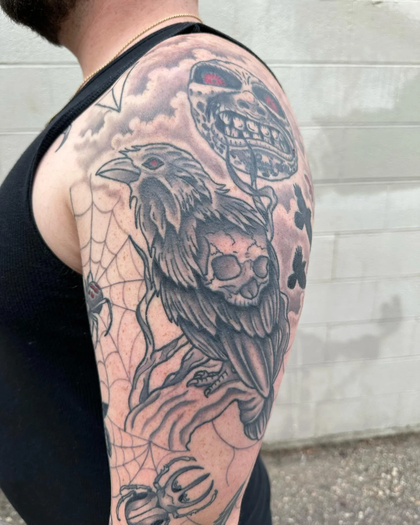 Healed close ups of the outer bicep and shoulder cap on Dane&rsquo;s sleeve. Books are open, email or dm to set up a consultation. I&rsquo;m open tomorrow and Friday dm to book in. 

#art #tattoo #artist #tattooartist #healedtattoo #sleevetattoo #bla