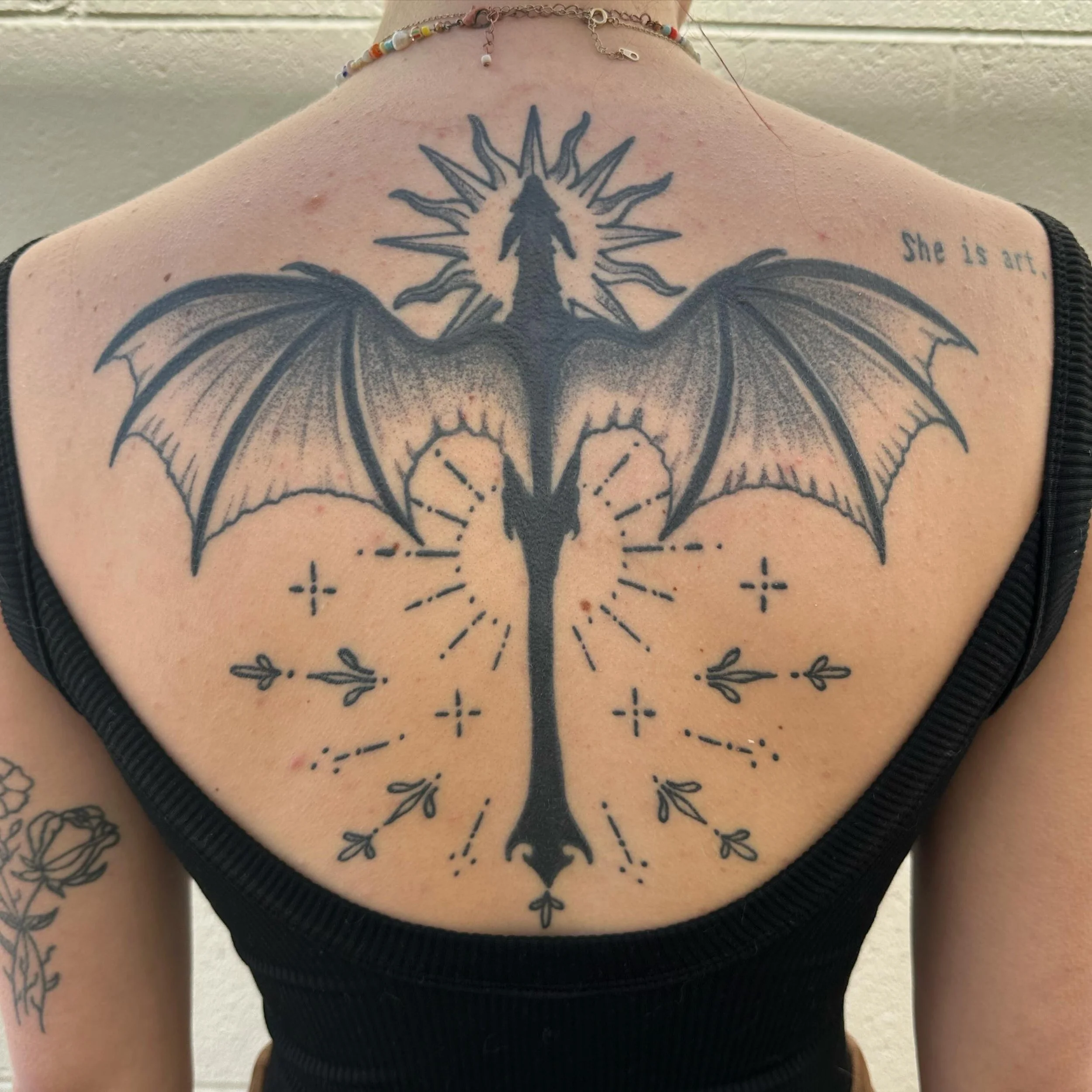 Maisy&rsquo;s ornamental dragon back piece is all healed up. Thanks again for trusting me to do your tattoos and for coming in so I can get healed photos. My books are open. I am available Wednesday Thursday and Friday this week. Dm to set something 