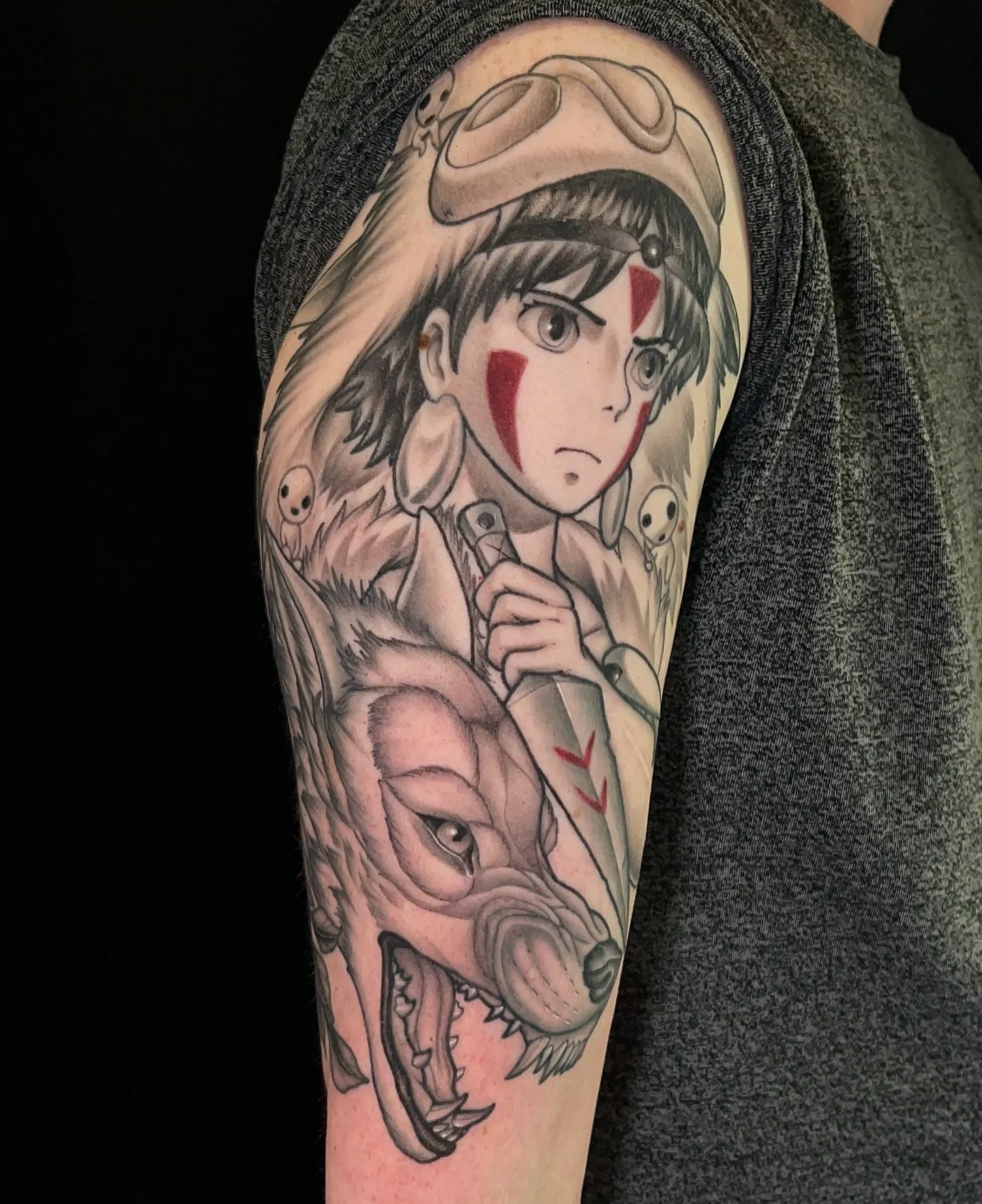 I had too much fun doing this studio ghibli inspired princess mononoke tattoo on the shark daddy @sharkdad1994 &mdash;-&gt; scroll for the video
I love when I can take your ideas and add a neo traditional flair to it! 
.
Thanks again Tyler! You da be
