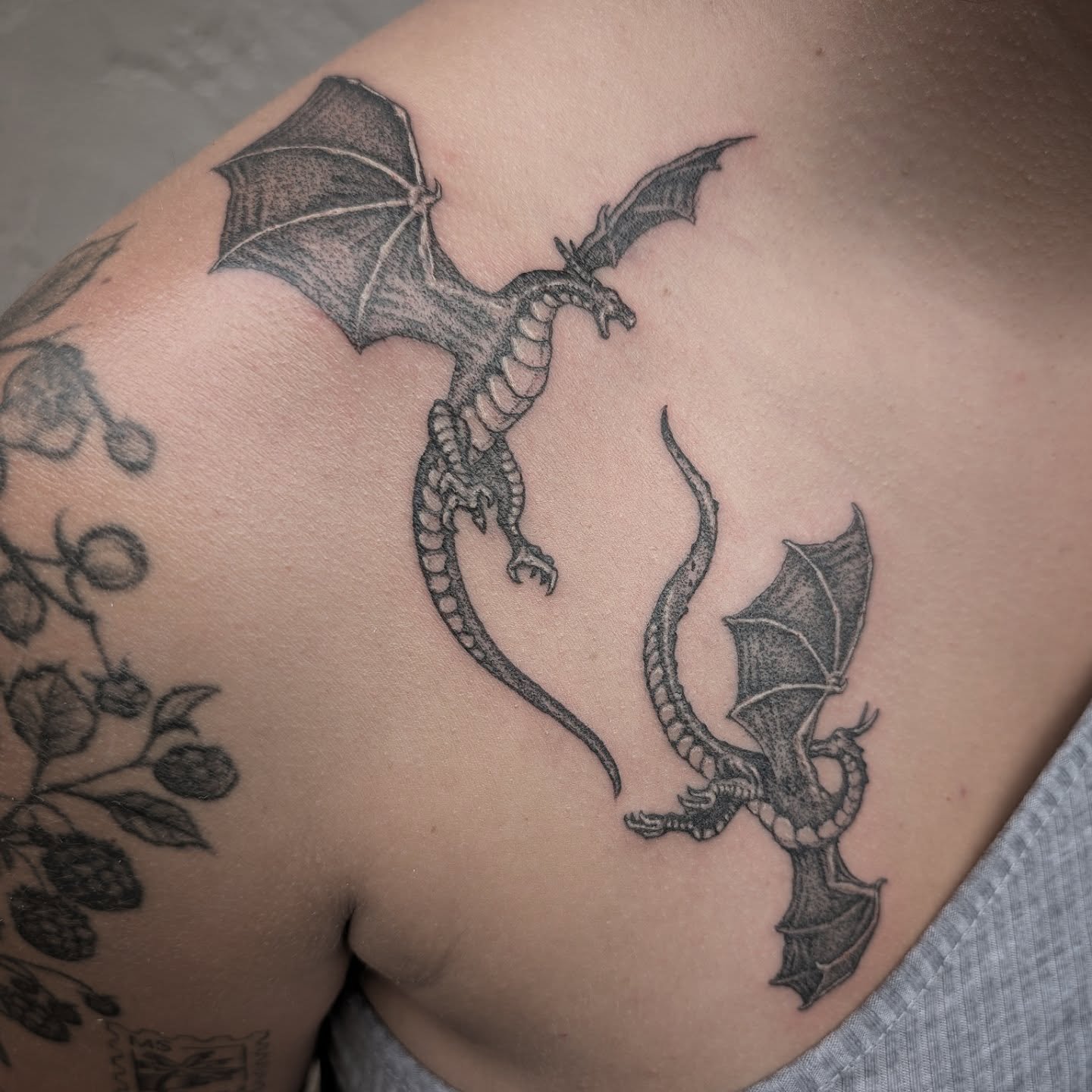 Some lil dragons for Ariana. Thank you. 
.
.
.
.
.
.
.
#tattoo #tattoos #colradotattooers #colradoart #ftcollins #ftcollinsart  #csutattoo #csu #wyomingtattoo #Wyomingart #art