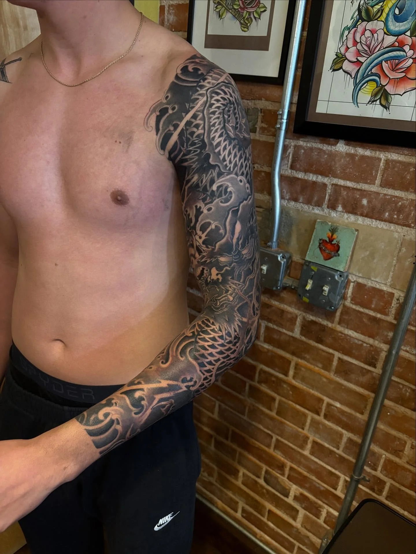 dragon sleeve all finished up. Some fresh some healed.