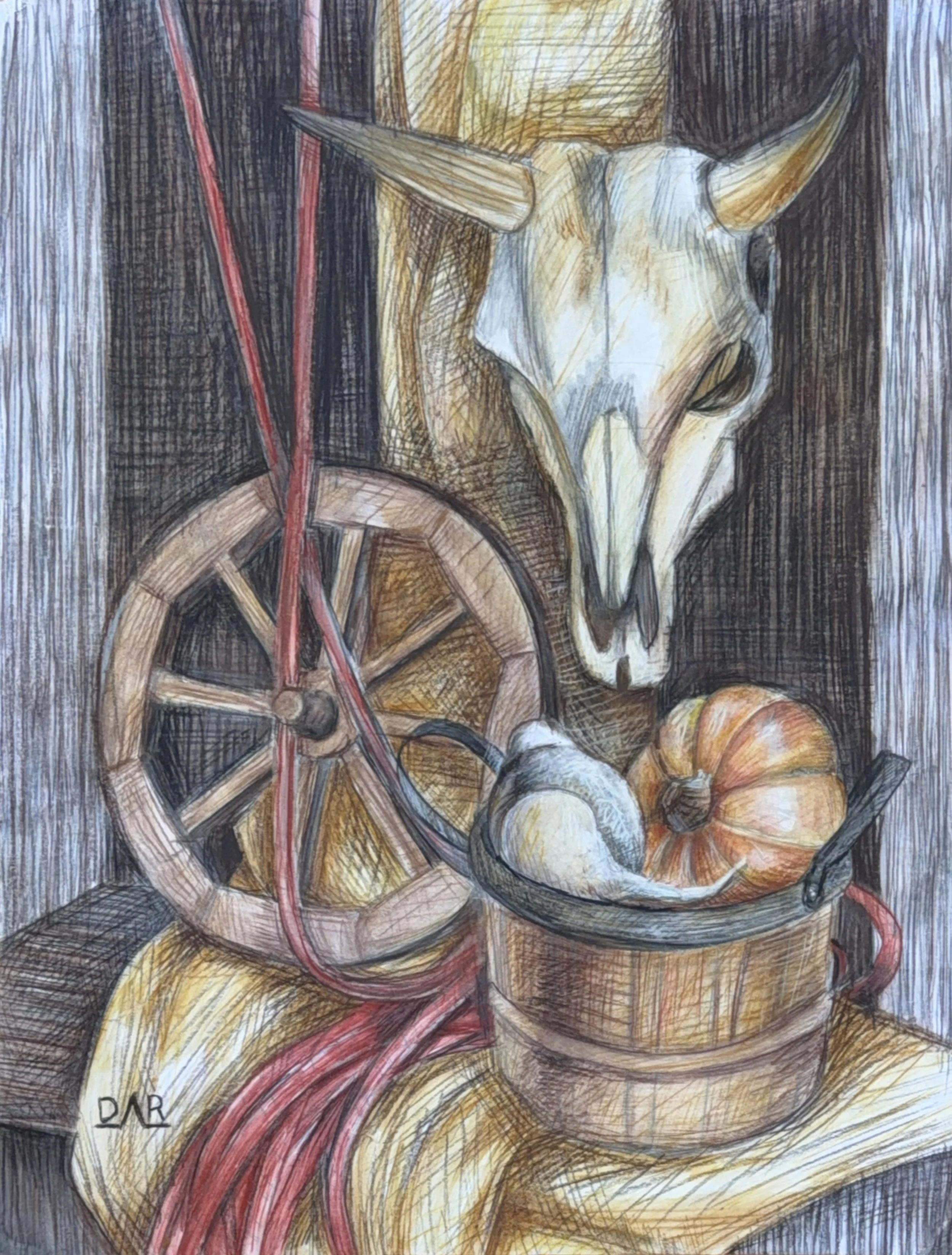 Farm Life, 2026. Water-soluble compressed chalk on paper, 26x20" (66.1x50.8 cm). Palette Art Studio (Cheshire, CT)