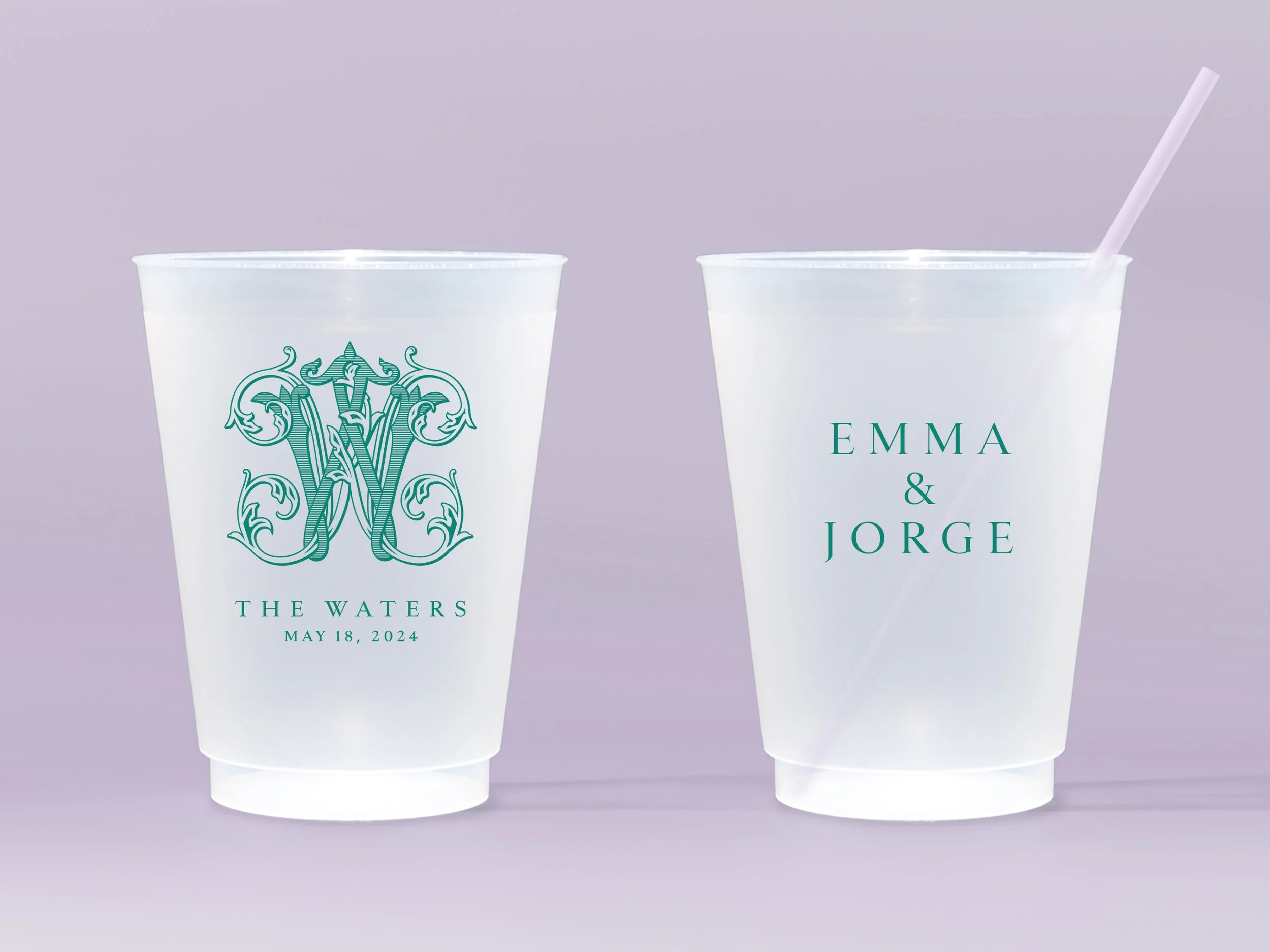 Vine Monogram and Text Frosted Shatterproof Cups