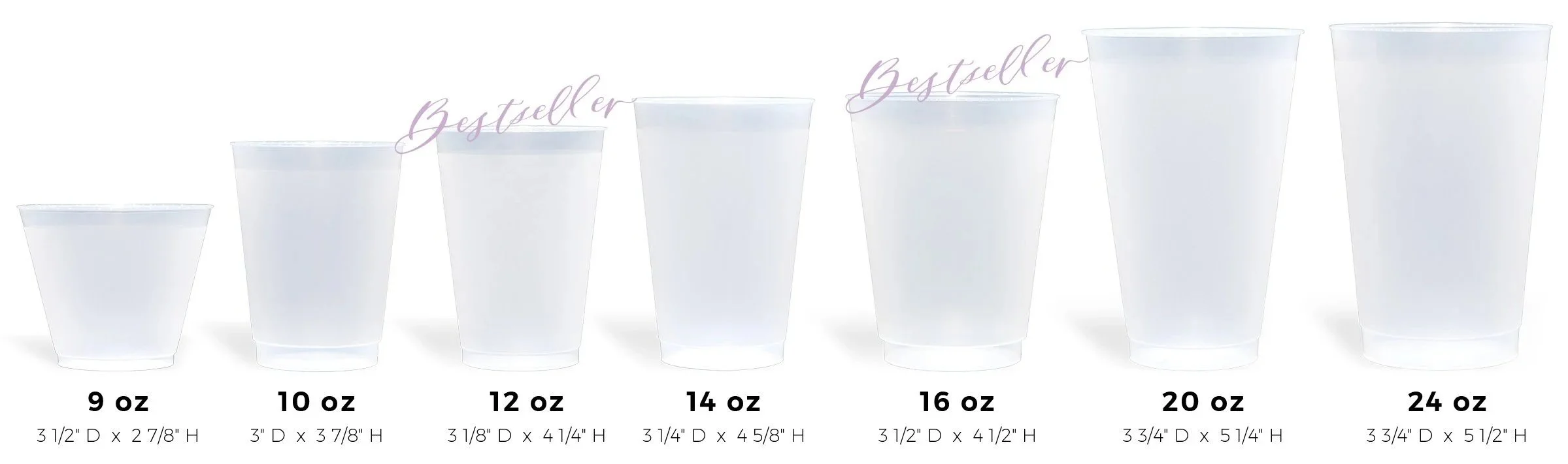 Frost Flex Cup Sizing 9oz, 10oz, 12oz, 14oz, 16oz, 20oz, 24oz