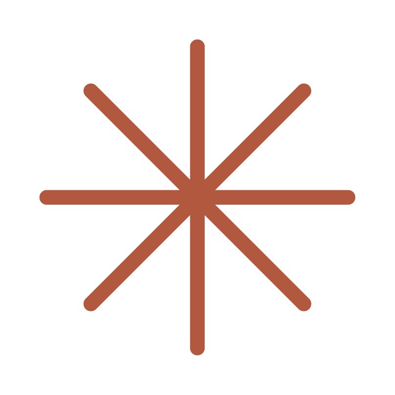 A star-shaped badge with eight points, labeled from 1 to 8, with the number 5 in red, and the rest in brown.