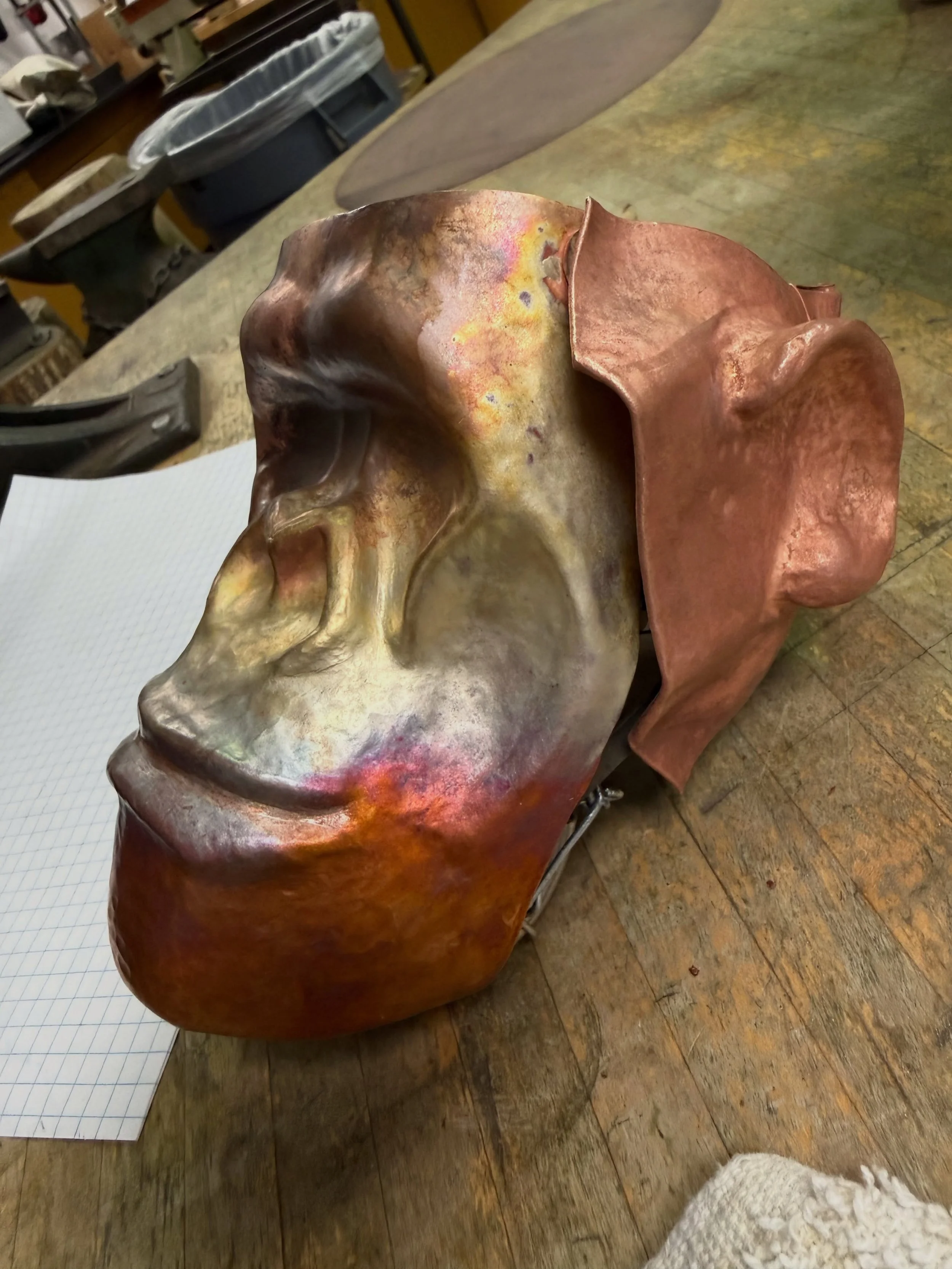 More of the process&hellip; decided against the frame. This one would look cool on someone&rsquo;s desk. All formed from flat sheet copper. #metalwork #austinartist #chimpanzee #wire