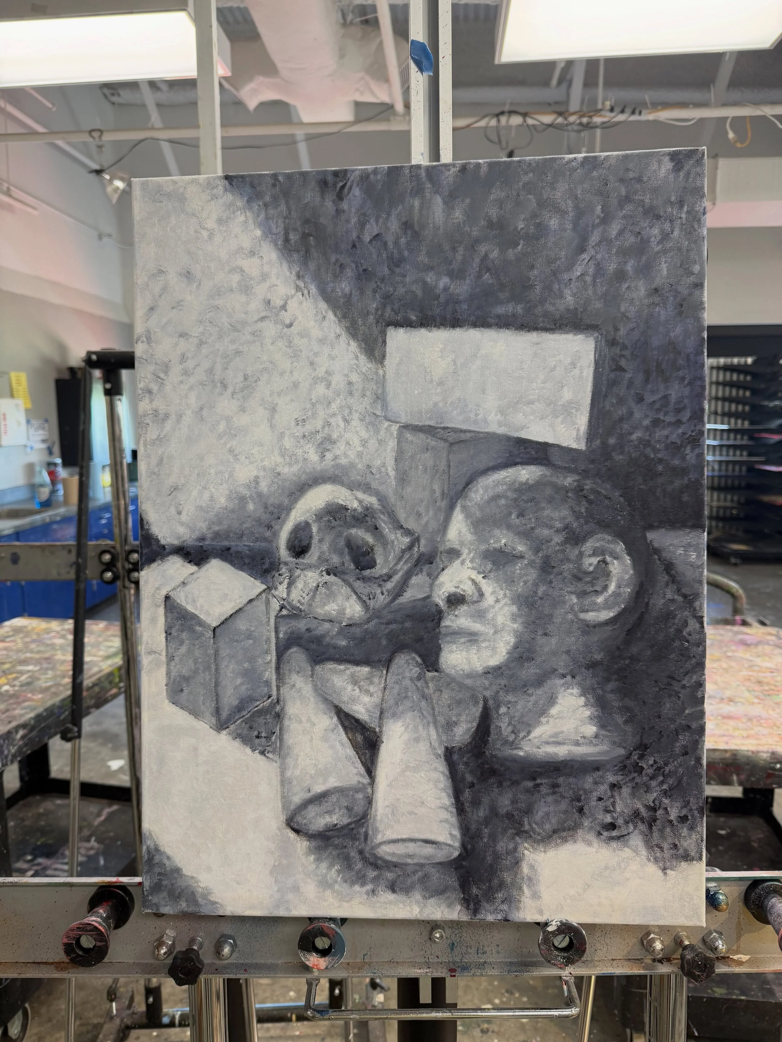 Decided it was finally time to take a painting class&hellip; took a watercolor and mixed media one last semester. This summer I&rsquo;m taking Painting 1. Here&rsquo;s a bit of the process. I think it&rsquo;s done. 
.
.
.
#stilllife #oilpaint #oilpai