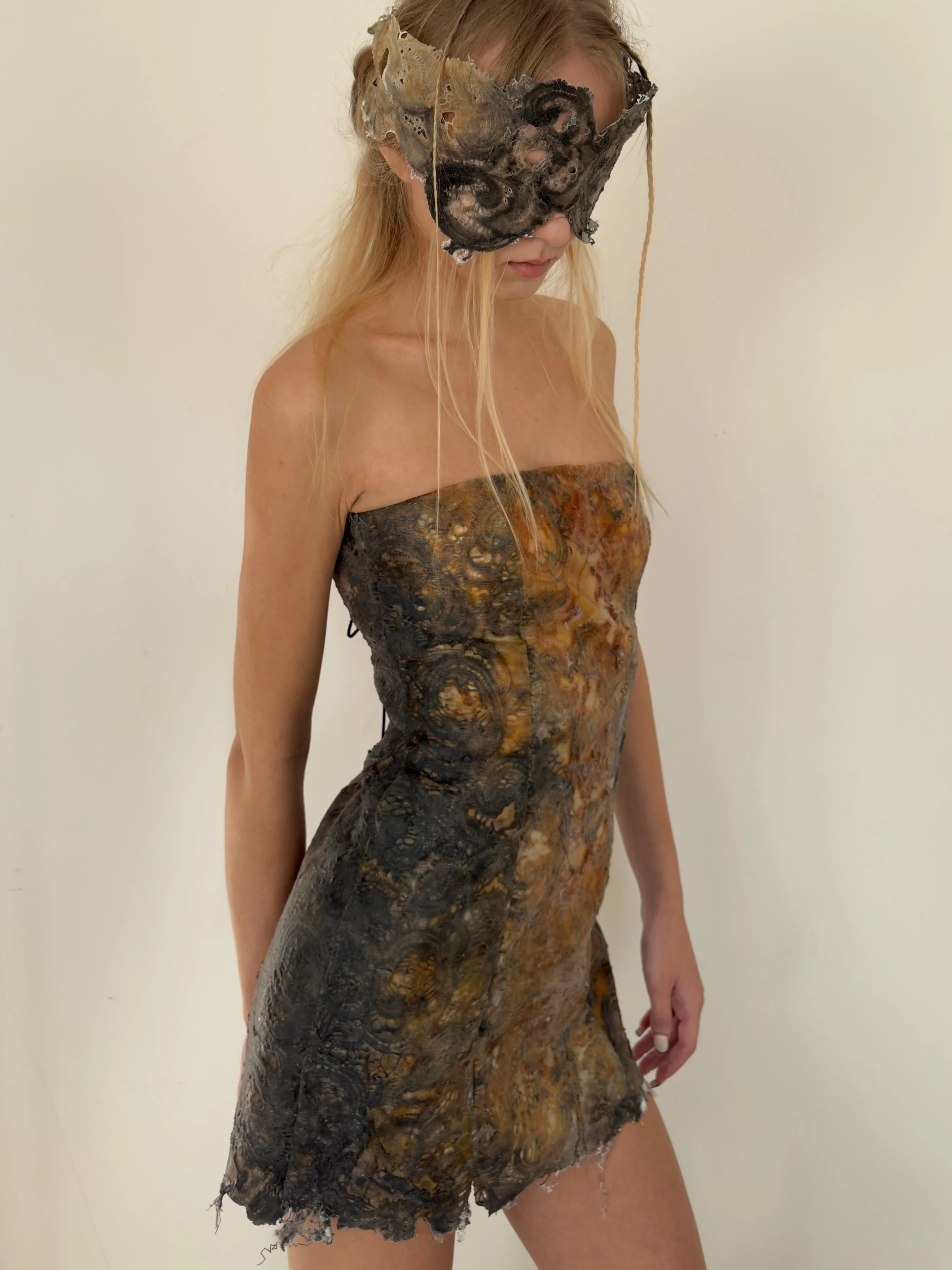 Hand-dyed Distressed Lace Latex Dress (Made-to-order)