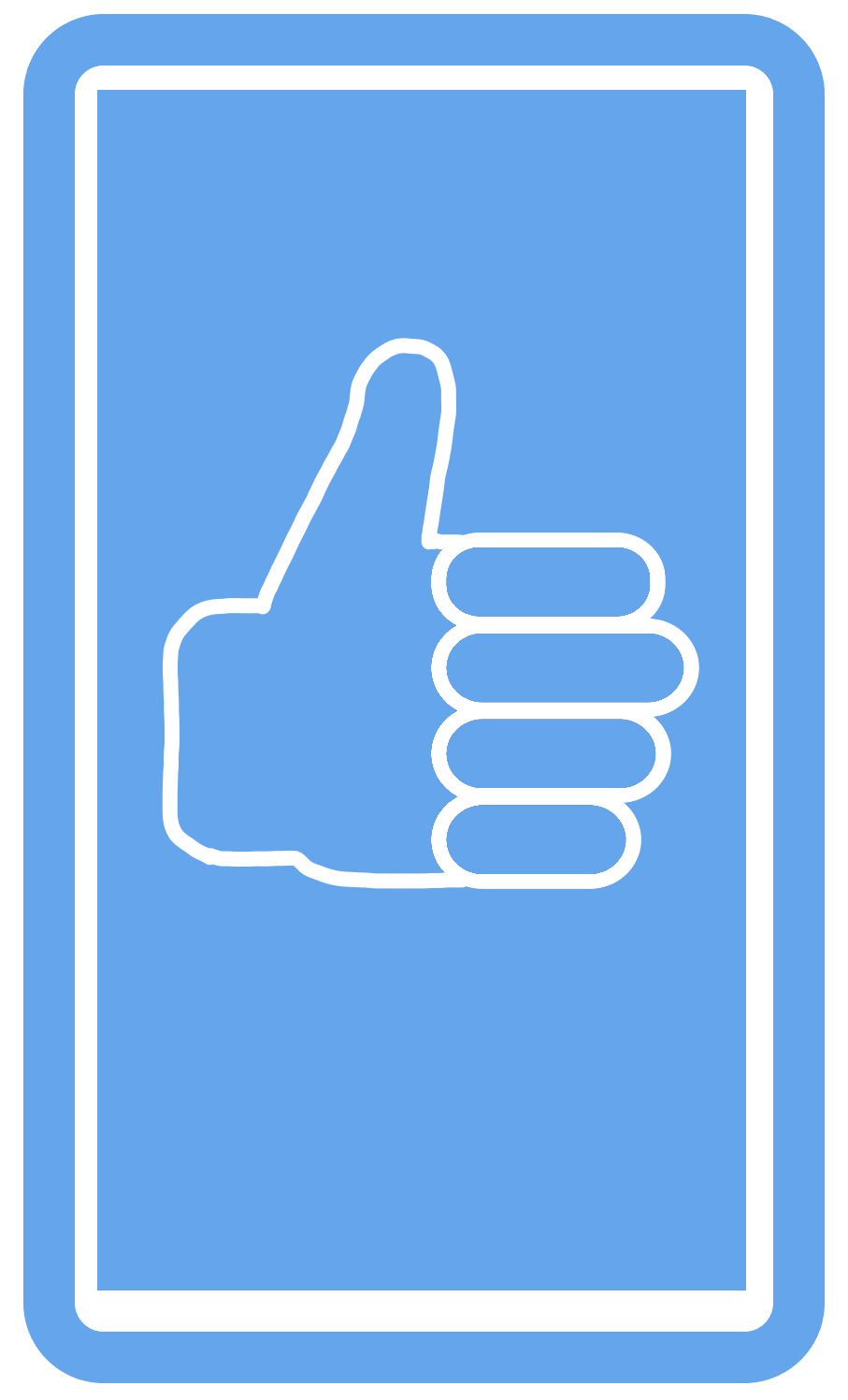 Illustration of a thumbs-up hand gesture on a blue smartphone. Designed by Sydenham Marketing.