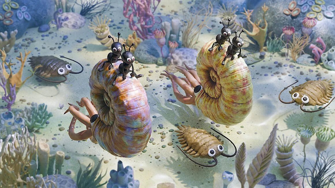 Animated ants ride sea snails underwater