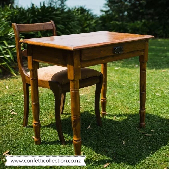 brown-vintage-signing-table-wedding-hire-whangarei