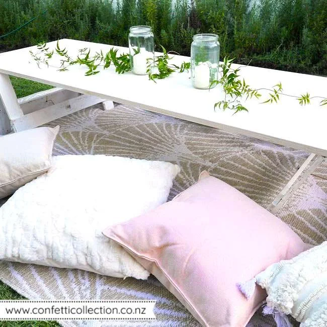 blush-pink-cream-white-picnic-trestle-table-hire-whangarei