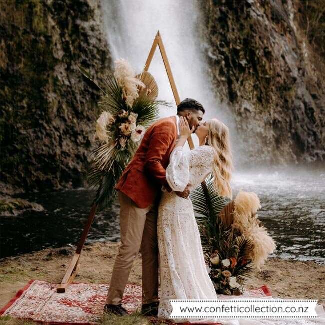 triangle-brown-wooden-arch-wedding-ceremony-event-hire-whangarei-rustic