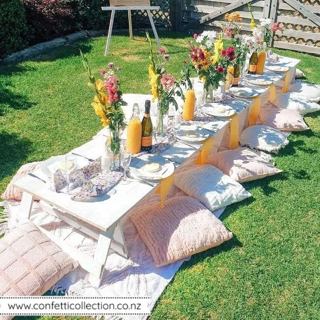 pink-cream-white-picnic-trestle-table-hire-whangarei