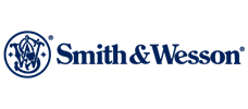 Smith & Wesson logo with emblem and company name in blue.