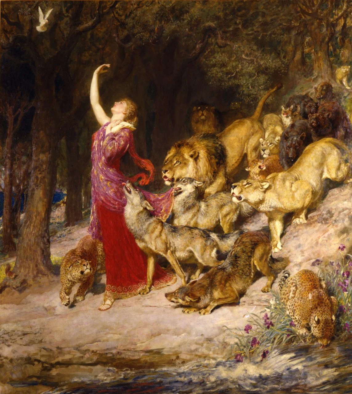 Aphrodite (1902) by Briton Rivière — the goddess descending Mount Ida, surrounded by lions and panthers.