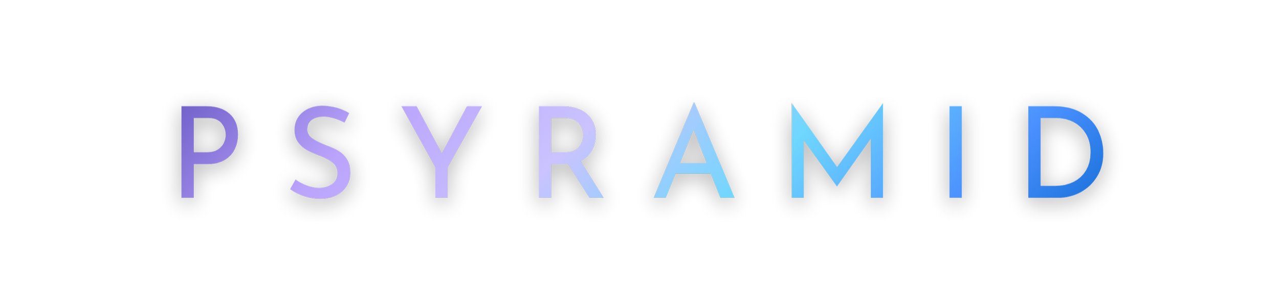 The word 'PSYRAMID' written in stylized, gradient blue and purple capital letters on a black background.