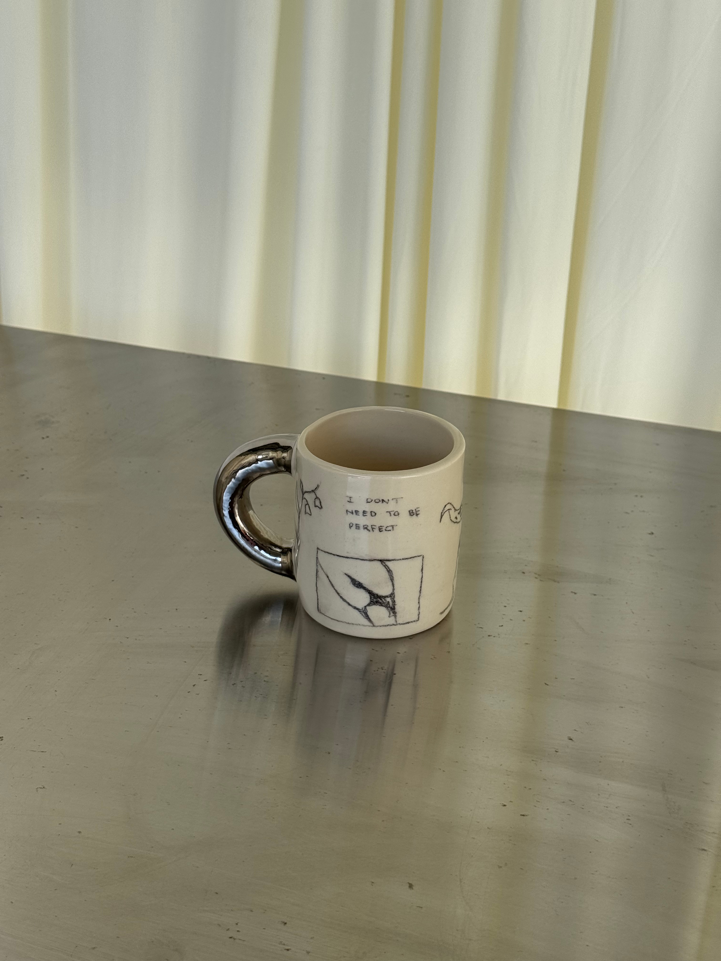 i just need to be brave: doodle mug (cream + chrome handle)