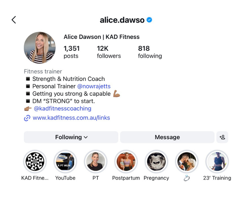 Preview of Strong Collective Instagram profile with recent coaching and fitness content