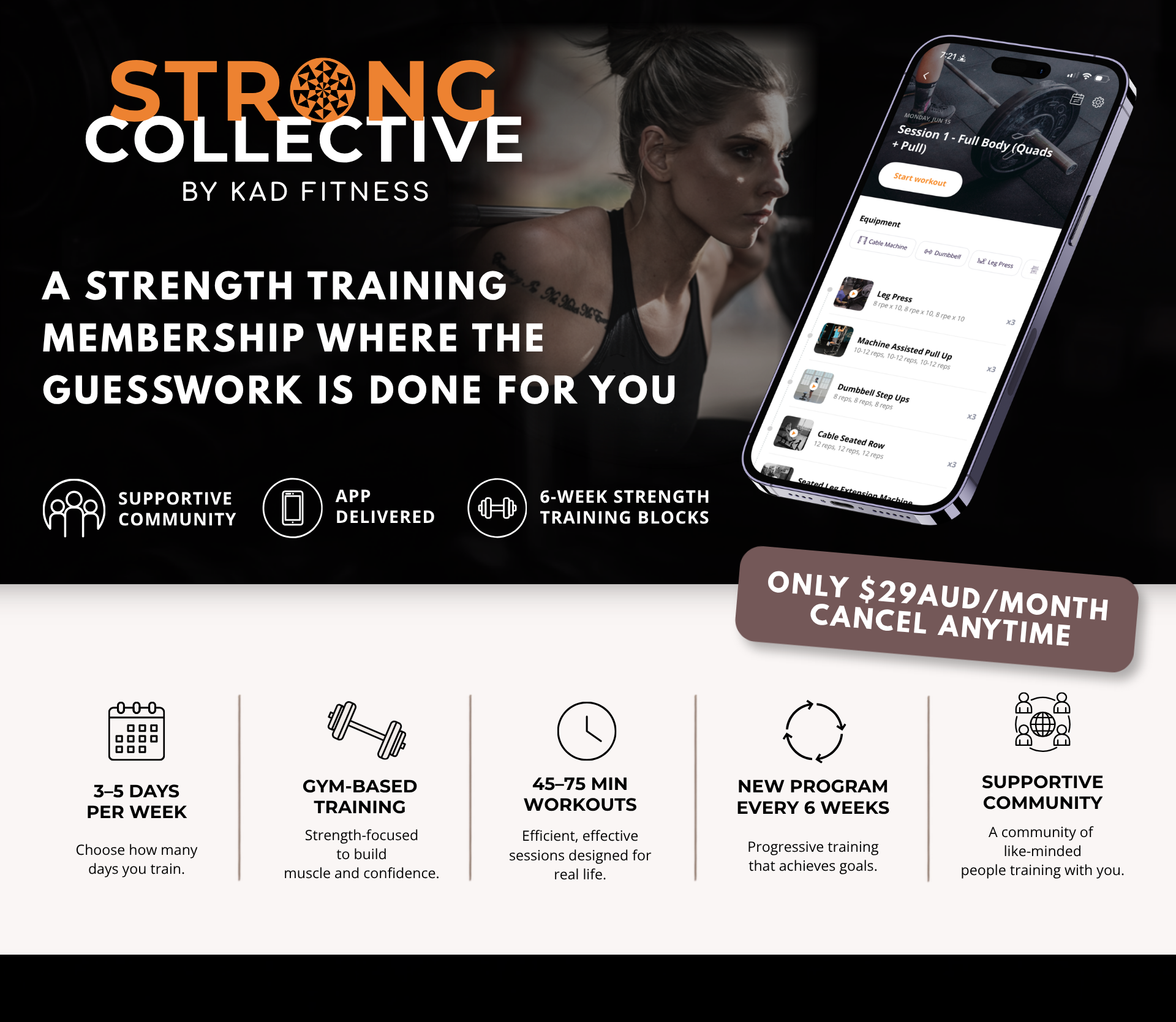 Strong Collective hero banner introducing the coaching platform and member community