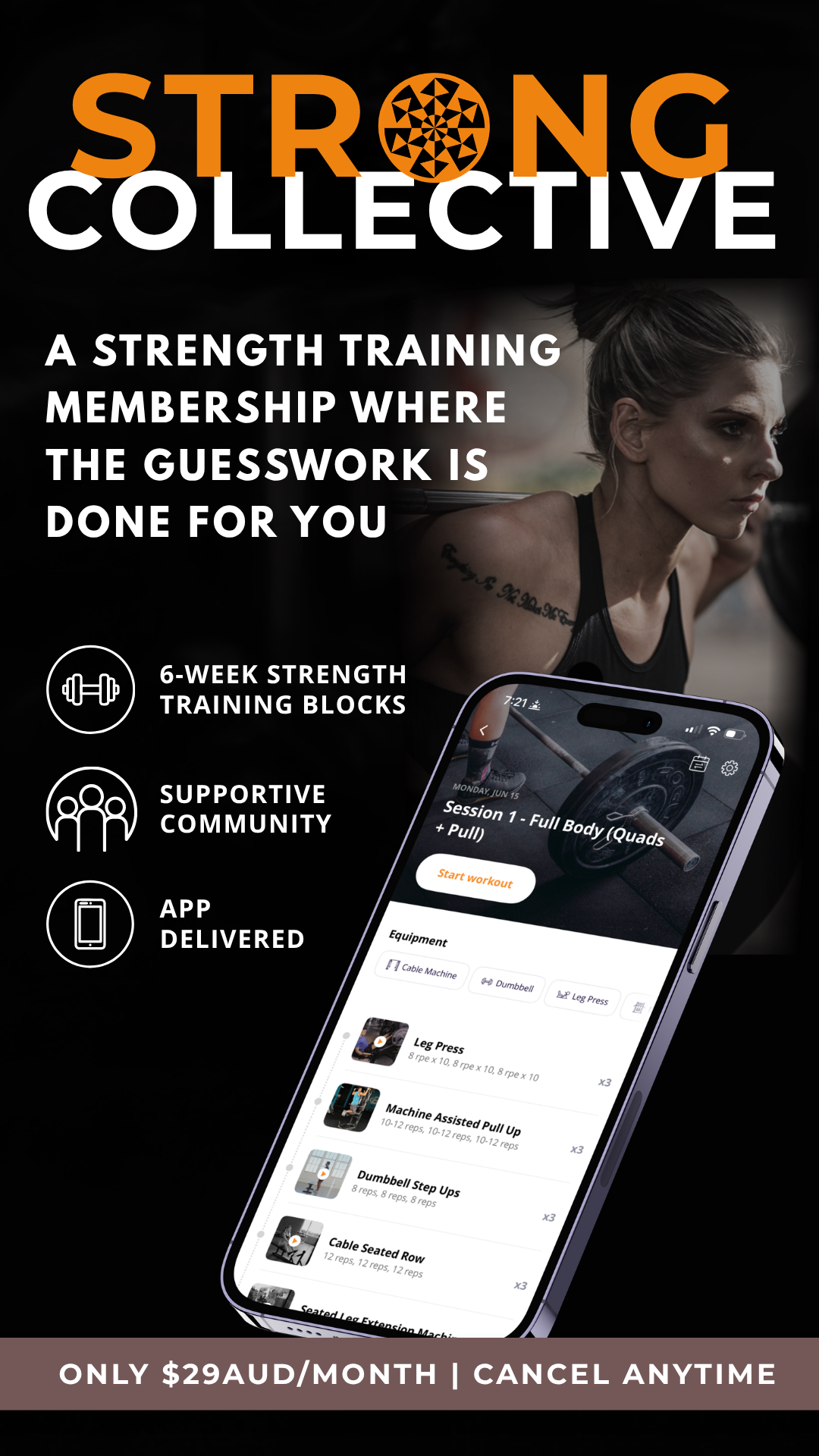 Strong Collective hero banner introducing the coaching platform and member community