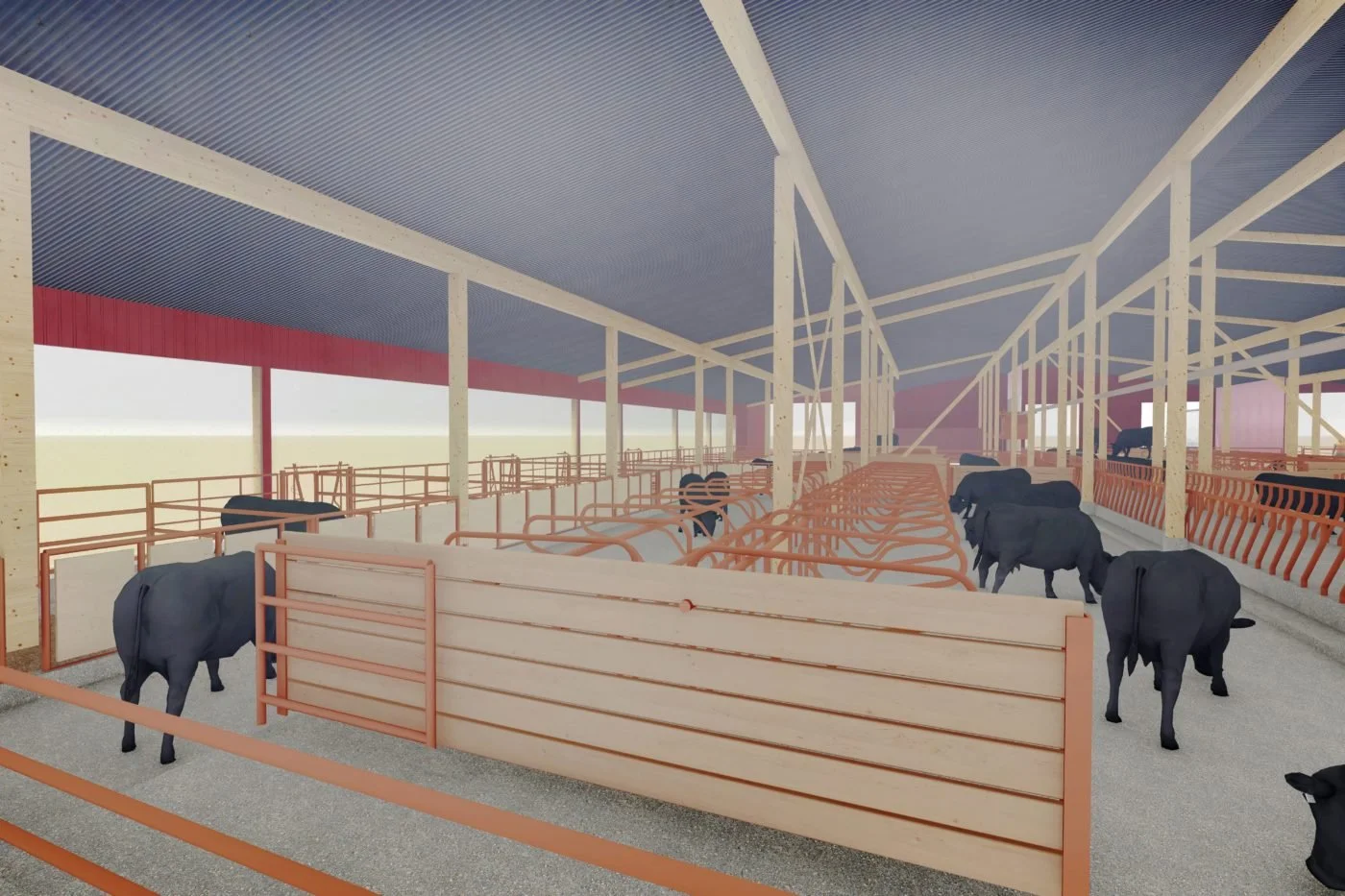 Interiören av framtidens stall för dikor. Illustration: Fredriksson Arkitektkontor