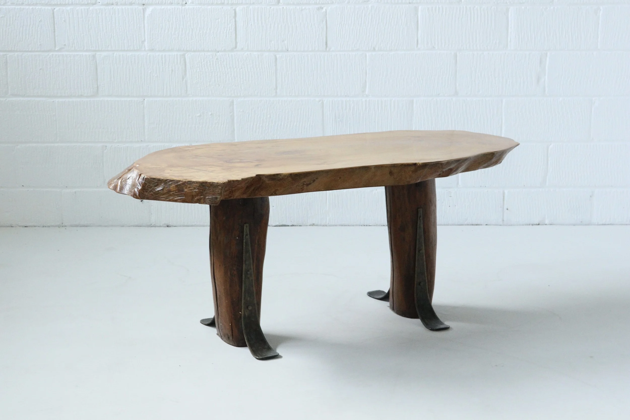 Brutalist Sculptural Solid Wood Dining Table, 1970s