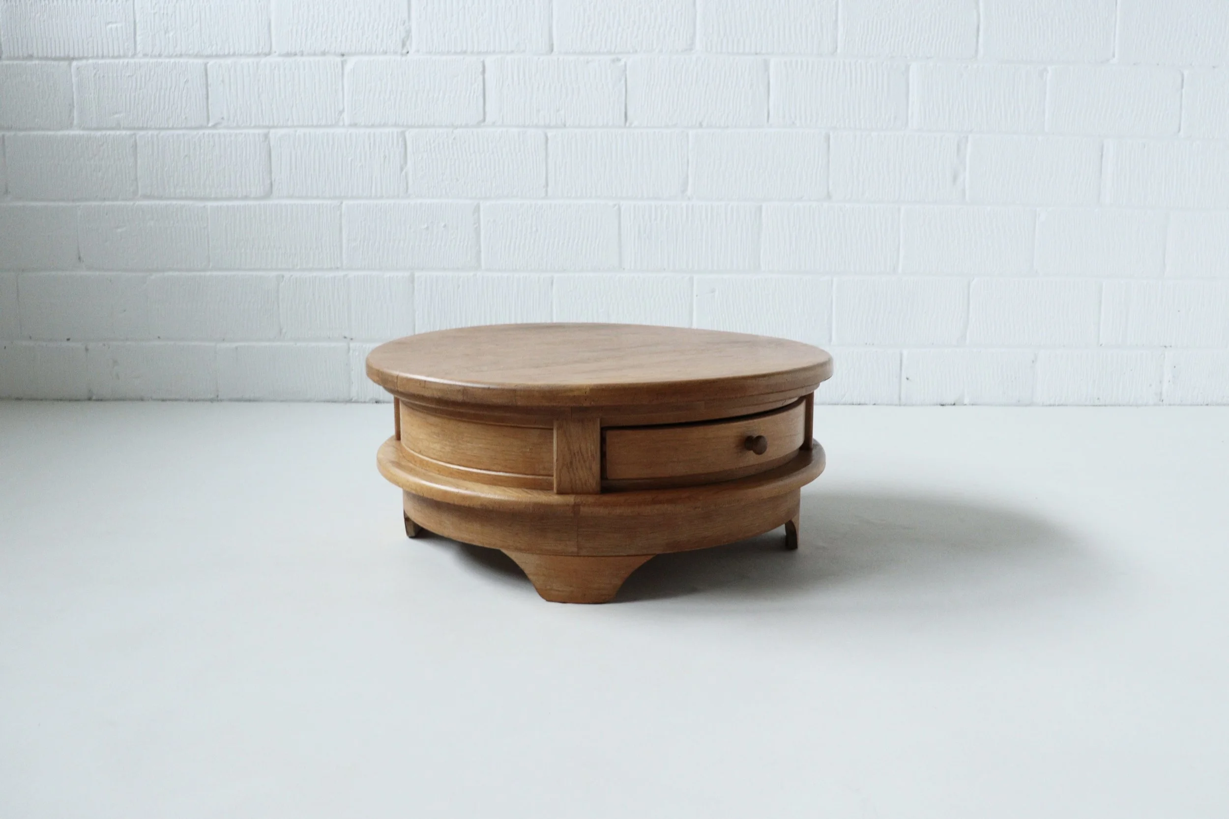 Vintage Round Wooden Coffee Table with Drawers