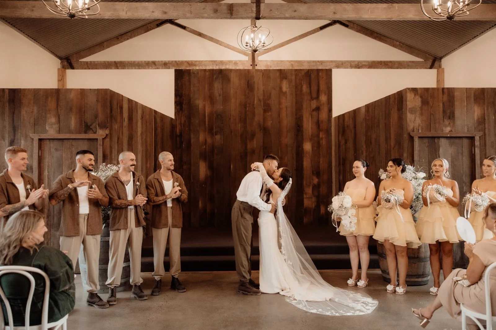 Bride and Groom kiss in Barn Ceremony on Phillip Island, Bass Coast