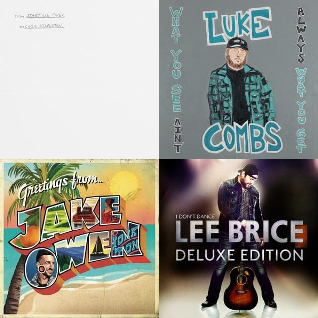 spotify album artwork showing 4 country artist that play epic songs for weddings