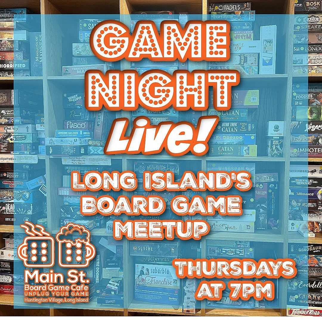 Game Night Live! Long Island&rsquo;s board games meet-up event is tonight at 7 pm! Come on your own or with your crew for an evocative great board games! All levels of players welcome!

#mainstboardgamecafe #flgs #Unplugyourgame #screenfreekids #fami