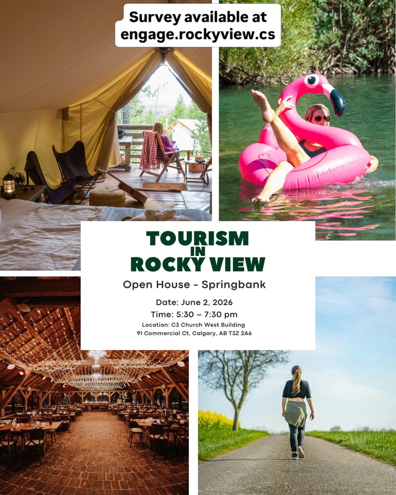 Rocky View County is looking at tourism and how it should shape our economic future. Visit engage.rockyview.ca. There are also three open houses, the closest one for Division 2 will be on June 2 at the C3 Church near Calaway Park. #rockyviewcounty #b