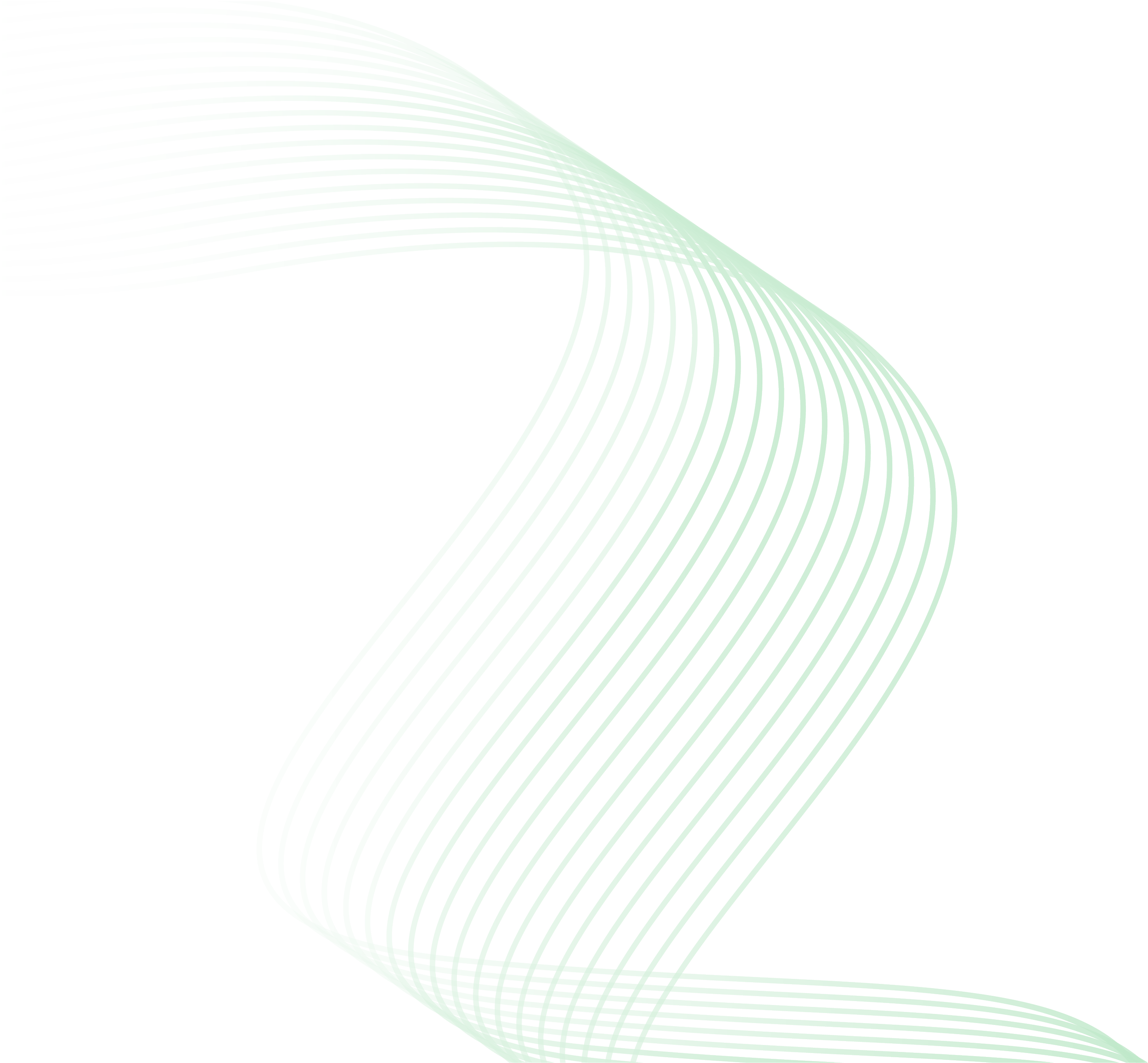 Abstract digital artwork featuring curved green and white lines on a black background.