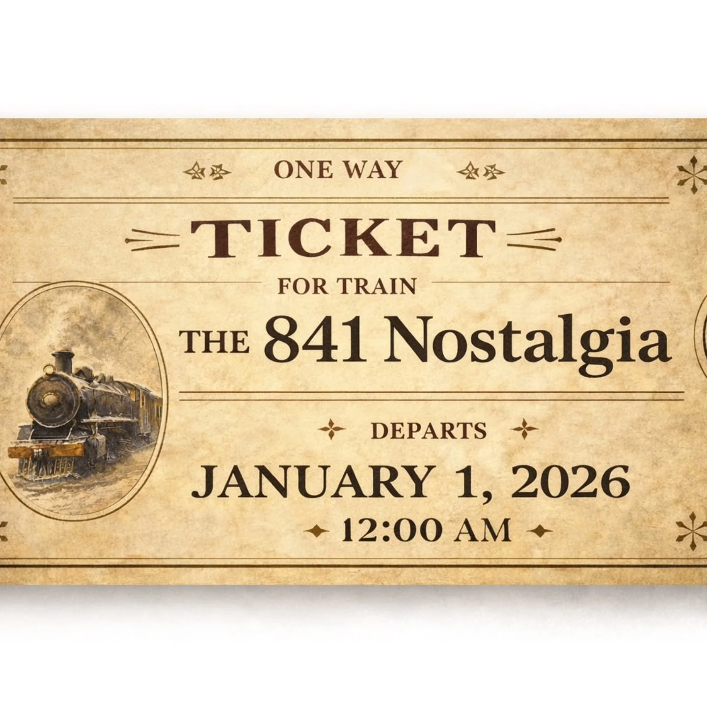 We are 6 days away from departure! Here's your ticket. The 841 rumbles closer each day!
