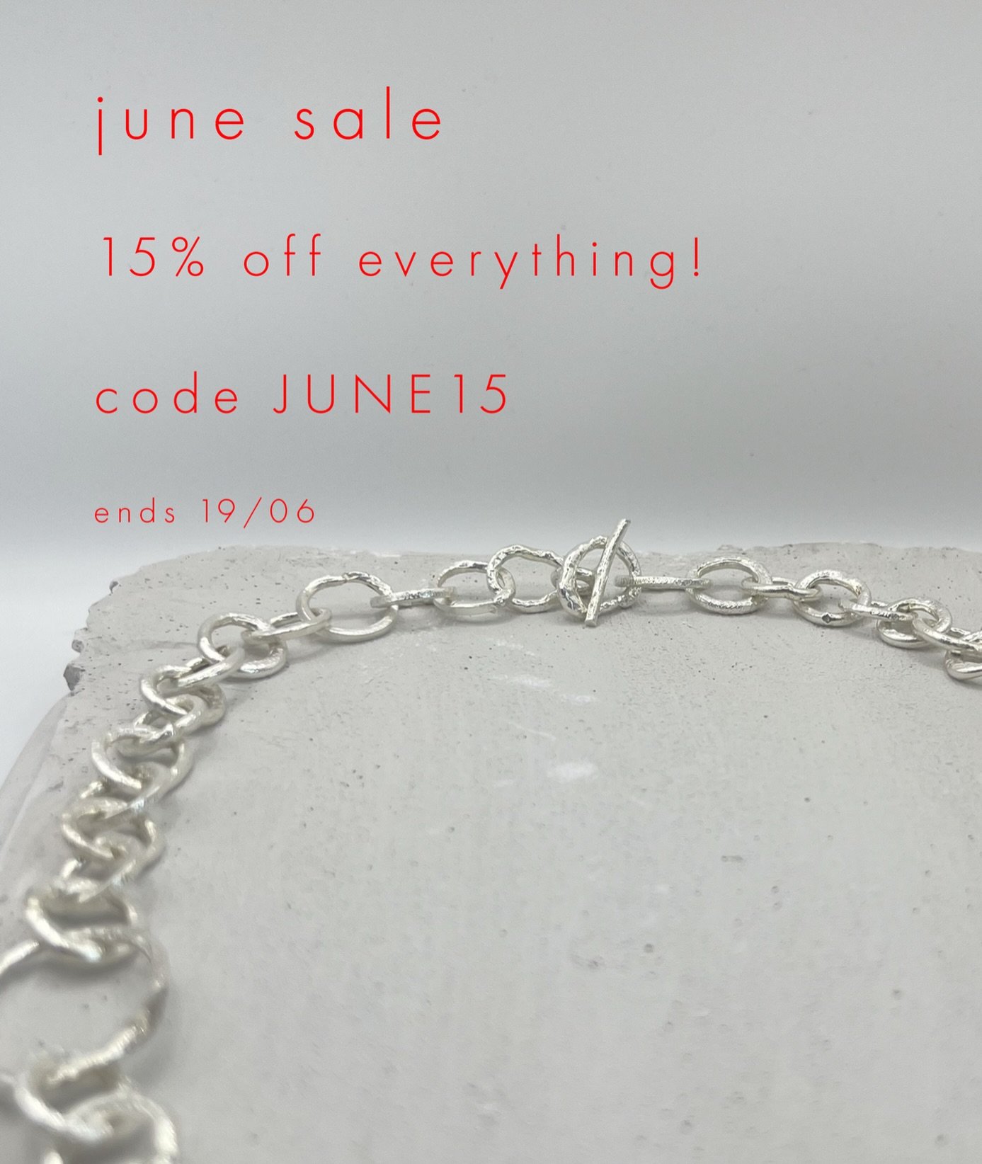 15% off everything! *

Until next Friday! 
Code - JUNE15

#jewellery #handmade #silverjewellery #silver 

*not including &lsquo;unique pendants&rsquo;