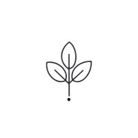 A simple black line drawing of a plant with three leaves.